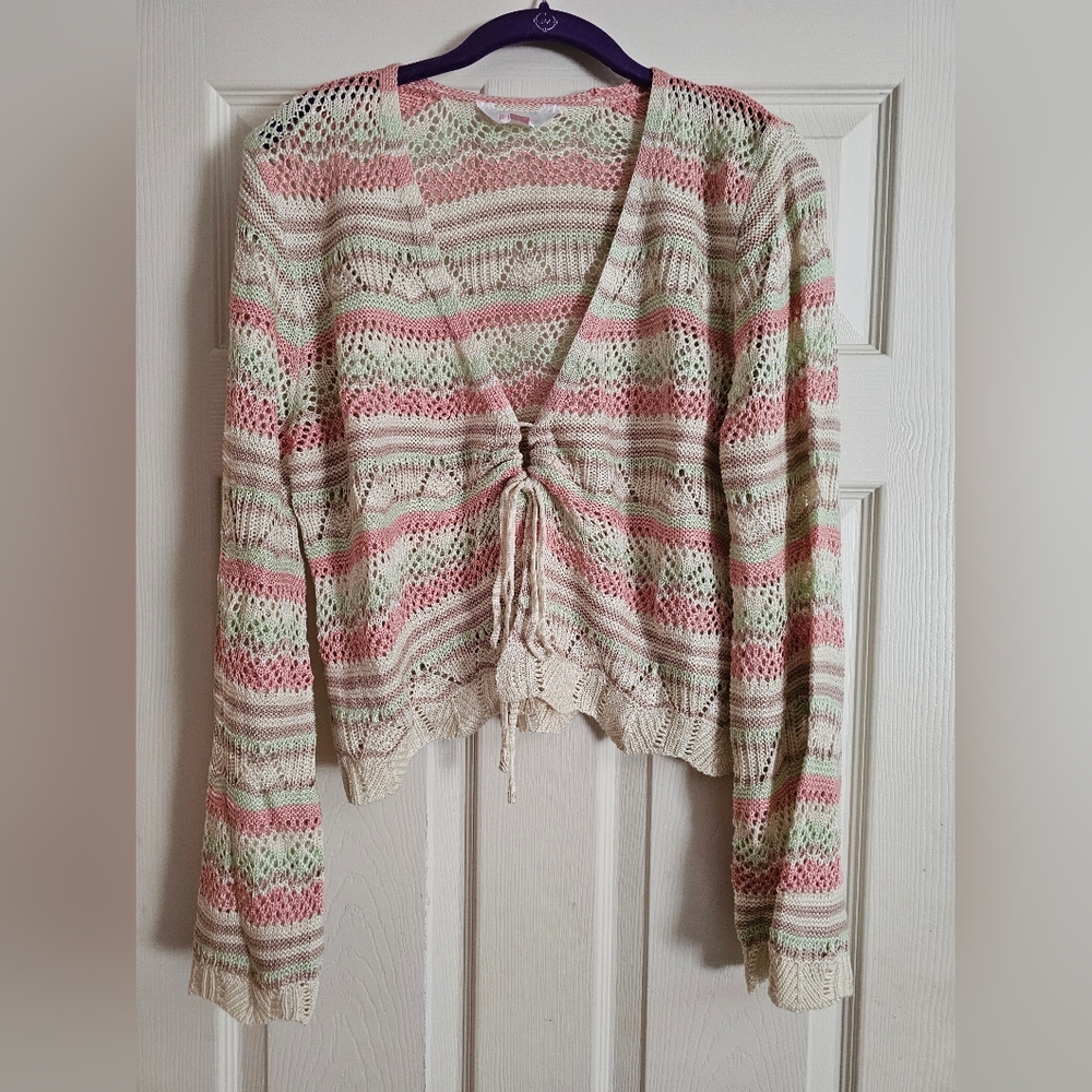 No Boundaries V-Neck Sweater - Pink, Green, Cream